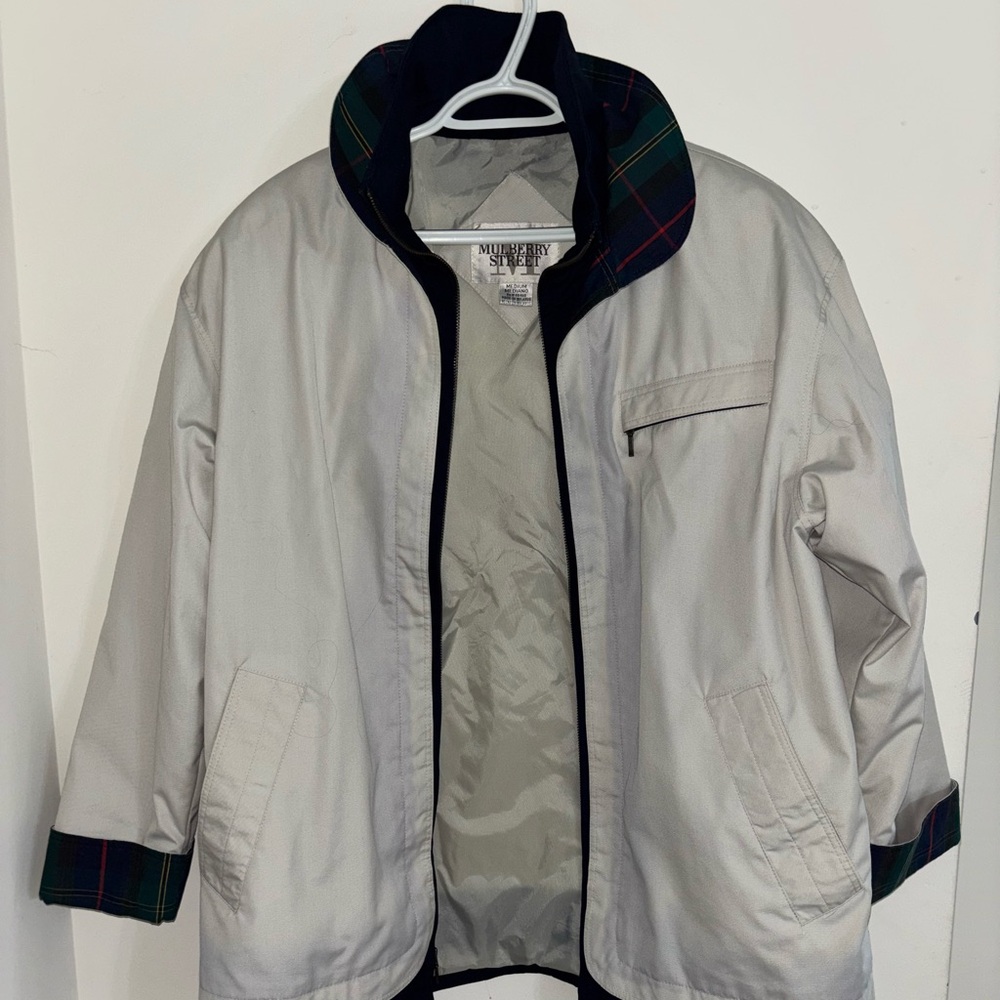 Mulberry Street M men Beige Jacket Coat Zip Up field preppy windbreaker flannel